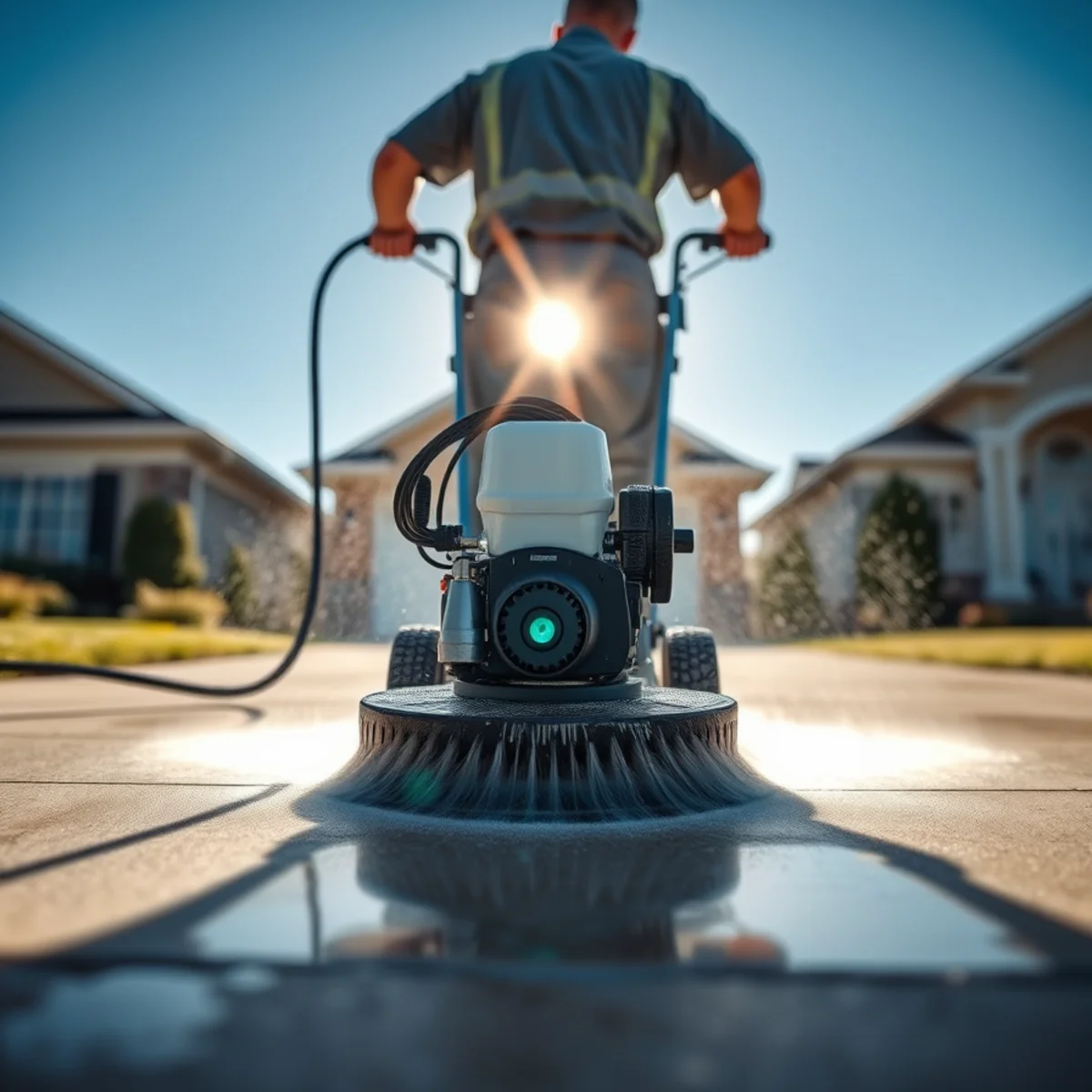 Hydro Jet PW crew cleaning a driveway with a surface cleaner in Lincolnton NC