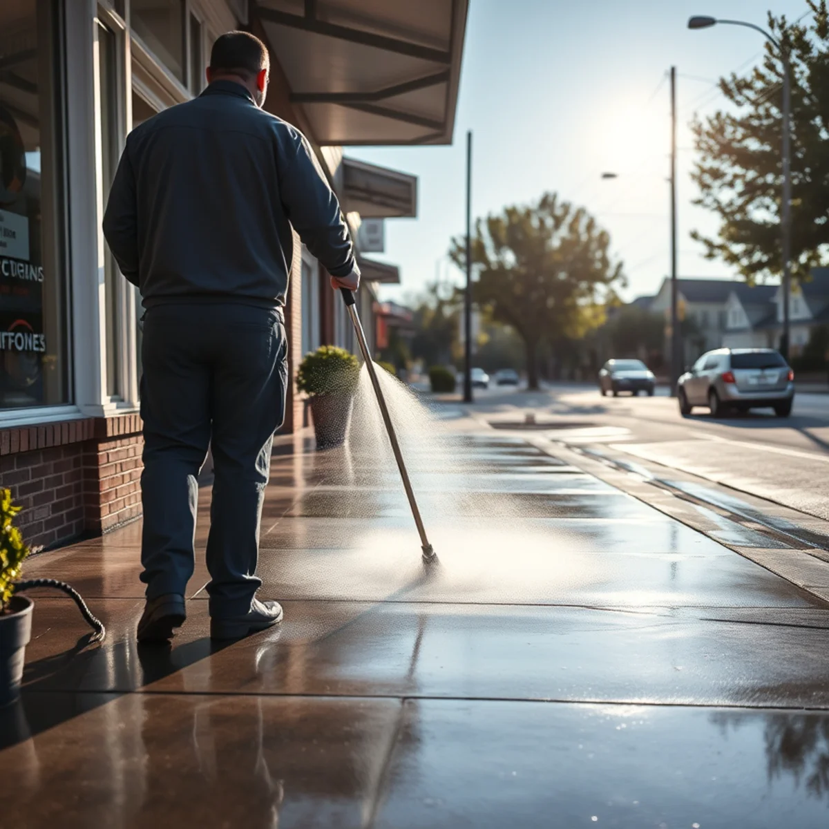 Storefront Cleaning crew at work in Lincolnton NC by Hydro Jet PW